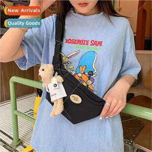 Canvas shoulder diagonal cross bag new ins cute bear chest b