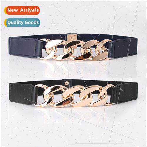 Europe Women Student Dresses Decorative Belt Chain Elastic E
