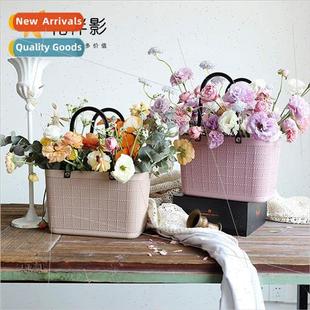 Carrying Basket Picnic Mesh Flower Textured Rose Arra Fabric