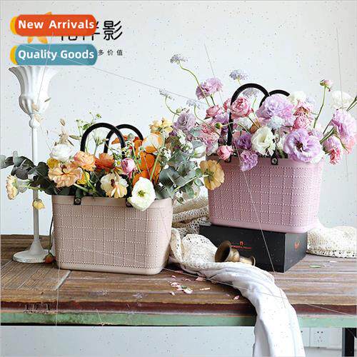 Mesh Fabric Textured Carrying Basket Picnic Rose Flower Arra