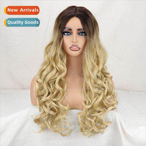 Europe wig women blonde gradient long big wave chemical fibe