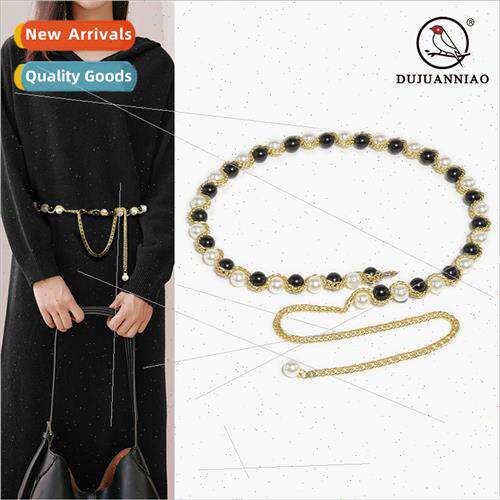 Black whe pearl braided chain waist chain women dress access