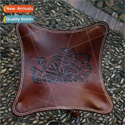 First layer thickened cowhide portable carved folding chair