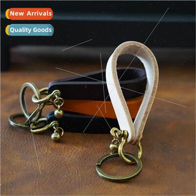 Creative handmade cowhide keychain vintage bell alloy horses
