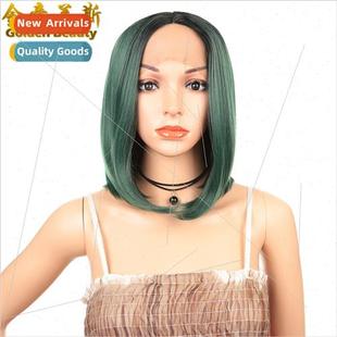 dark green chemical women fibe hair gradient curly wig short