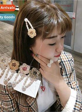 Korea pearl hairpin side clip flower cute sweet crystal hair