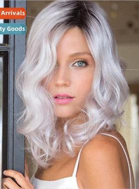 Wigs new dyeing gradient Europe parted long curly hair chemi