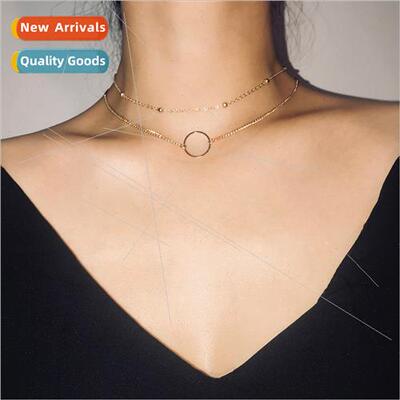 Fashion classic double layer bead chain hollow circle pendan