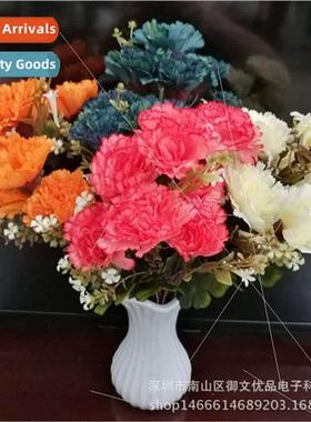 9 Carnations Bouquet mulation Flowers Red & Whe Wedding Fake