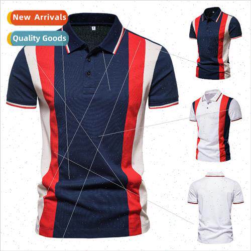 2022 Summer men fashion color striped spell short-sleeved la