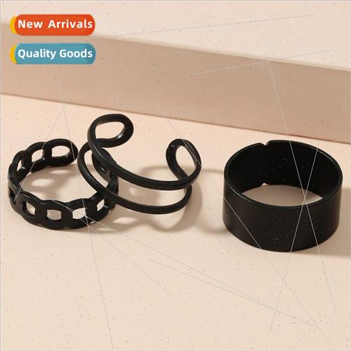 Black open ring trio double ring set ins minimalist geometri