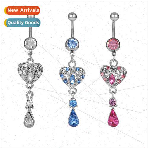 Europe Piercing Jewelry Diamonds Heart Drop Pendant Belly Bu
