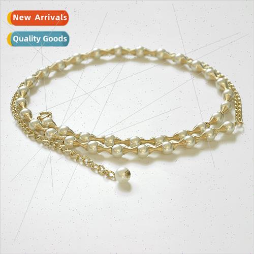 Europe new ladies pearl waist chain pearl string sewing swee