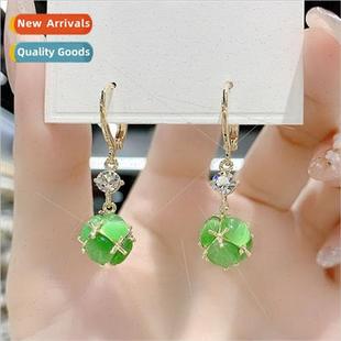 long eye clasp cat green earrings hundred fashion ear che