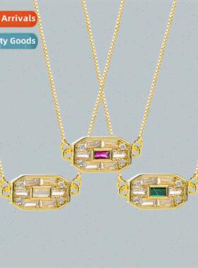 ins copper micro-set zirconia square pendant necklace hundre