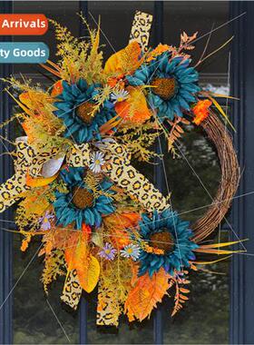 New Products Blue Sunflower Wreath Patio Leopard Ribbon Ribb