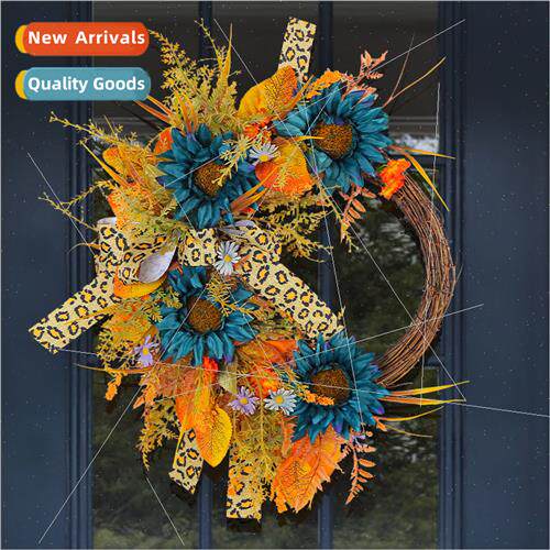 New Products Blue Sunflower Wreath Patio Leopard Ribbon Ribb