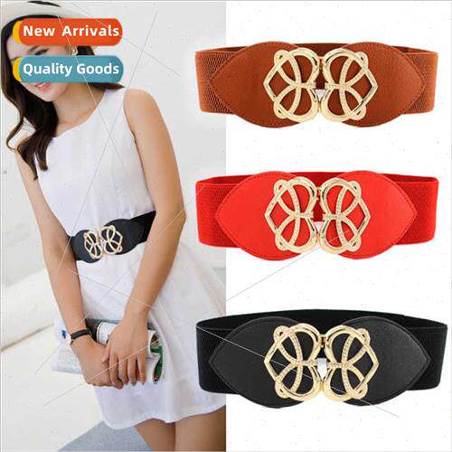 Down Decoration Belt Women Bright Gold Heart Pair Buckle Ela