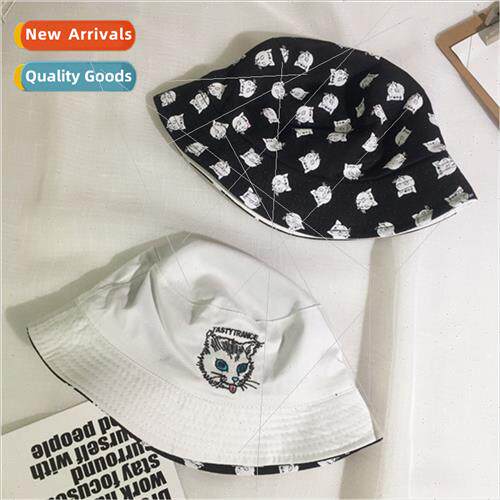 ulzzang embroidery kten double-sided pot hat fisherman hat s