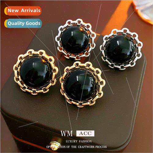 lver needle acrylic round hollow chain earrings simple metal