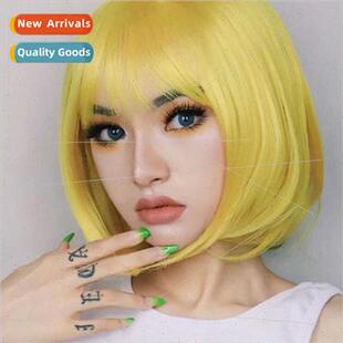 Color wig female flush bangs lemon yellow o head set repair
