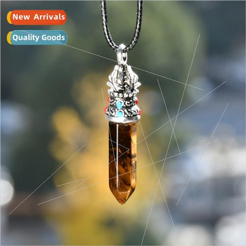 2024 new retro hip-hop crown tiger eye stone pendant necklac