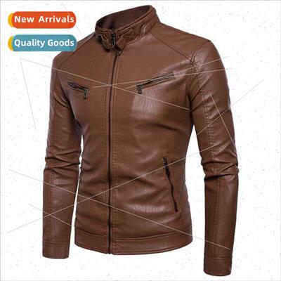 Large ze Padded Men Leather Jacket Stand-up Collar Iron Butt