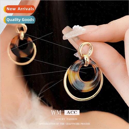 silver Pin Leopard Circle Acrylic Earrings Metal Studs