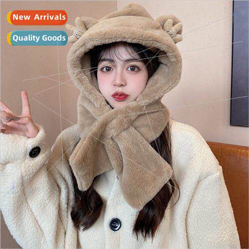 2021 new cute Korean  warm student hat scarf one fashion sol