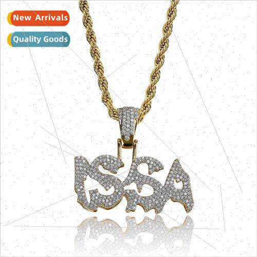 Europe big brISSA letters hip-hop necklace jewelry zirconia