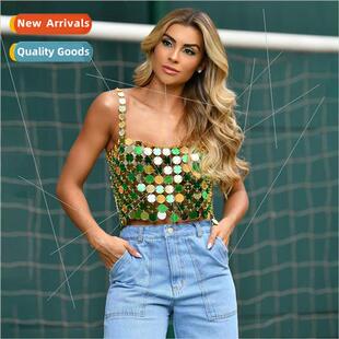 340003Europevest sexy colorful round sequins splicing hangin