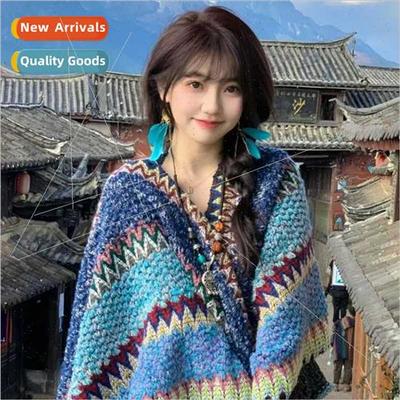 Ethnic shawl dual-use air condioning cape wool kn handmade t