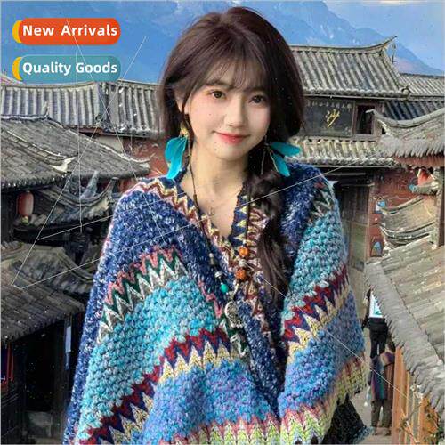 Ethnic shawl dual-use air condioning cape wool kn handmade t