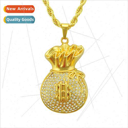 Men Hip Hop Three Dimensional Dollar Money Bag Diamonds Pend