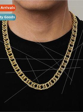 Men Unisex Brushed Gold Necklace Hip Hop Large Gold Chain Ch