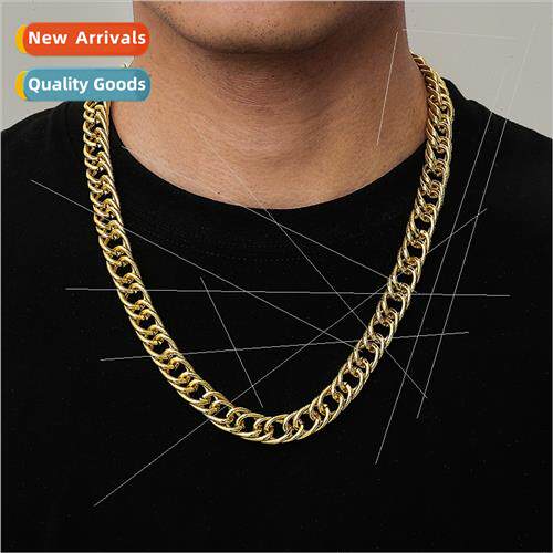 Men Unisex Brushed Gold Necklace Hip Hop Large Gold Chain Ch