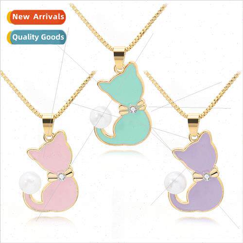 Europe multi-color alloy oil drop cat necklace cartoon creat