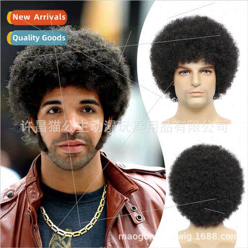 Europe Men Short Curly Hair Fan Hair Exploding Head Cover Fl