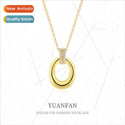 925 silver Zirconia Oval Double Ring Necklace Europe Cool Vi