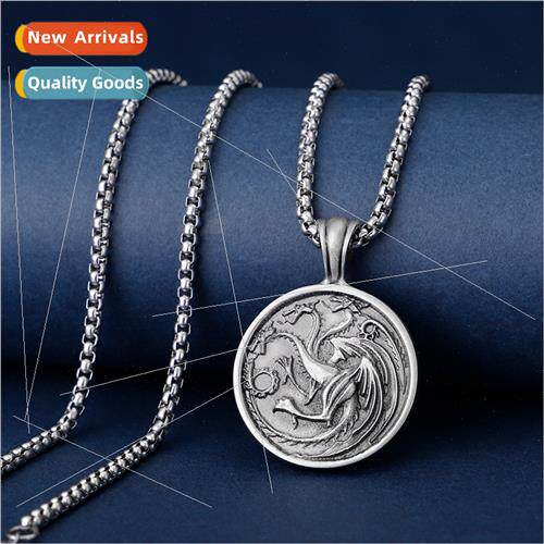 Europe ins retro men tanium steel necklace three head dragon