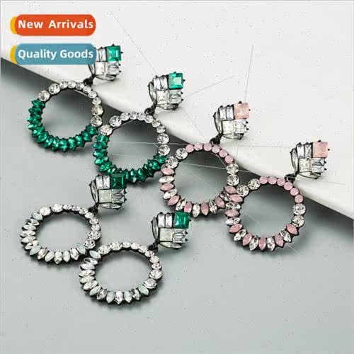 Europe round hollow alloy colorful rhinestone earrings femal