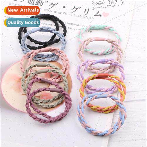 Korean braided women hair rope two-color leather band two-st