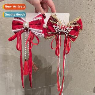 hair clips girl bow super ltle ribbon headdress Red children