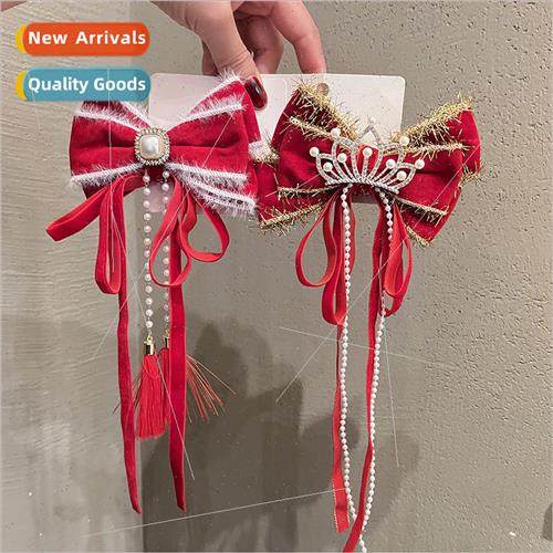 Red bow ribbon hair clips children headdress ltle girl super