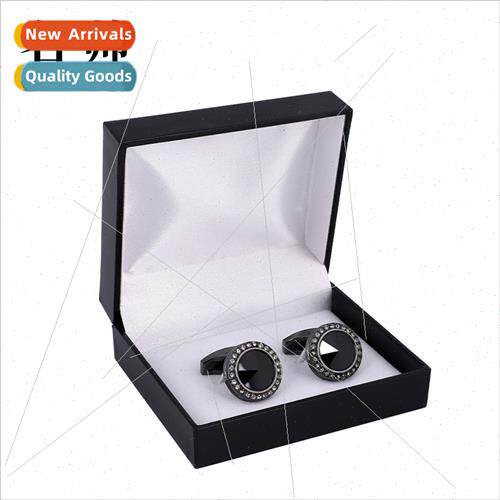 Black round glass diamond cufflinks men French shirt busines