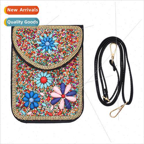 New bohemian rice beads turquoise flowers bag exquise PU tra