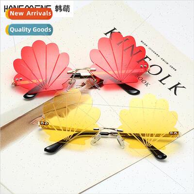 Europe rimless shell glasses prom quirky sunglasses set fash