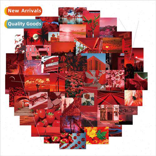 54 red landscape map stickers personalized decorative luggag