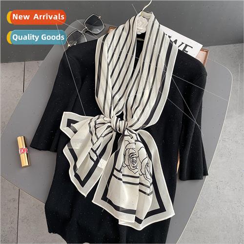 Spring Autumn new Korean  striped long silk scarf female nec