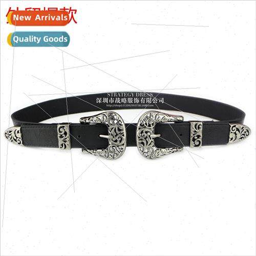 Double buckle retro belt women  fashion hollow belt fine new